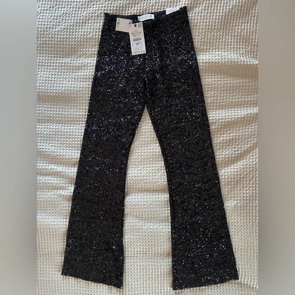 Zara Sequin Flare Pants / Leggings - Black - Picture 3 of 12